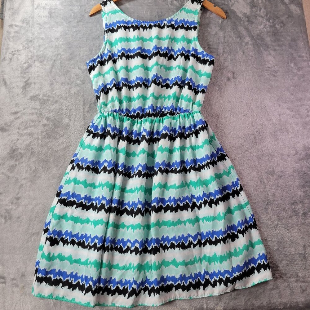 George Womens Mini Dress S Blue Green Black Abstract Print Sleeveless‎ Summer